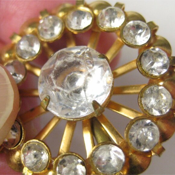 MCM Brooch Pin Goldtone Vintage 1960 Estate Starburst SunBurst MOD Rhinestone - Picture 4 of 6